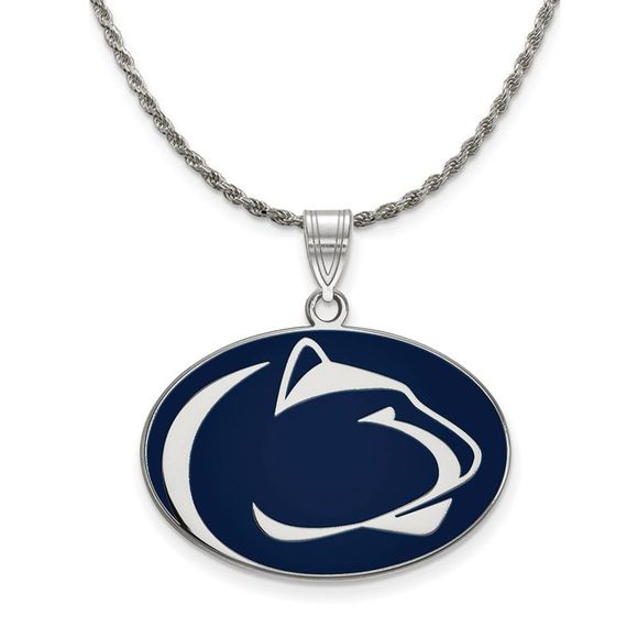 Sterling Silver Penn State Large Enamel Pendant Necklace - 18 In